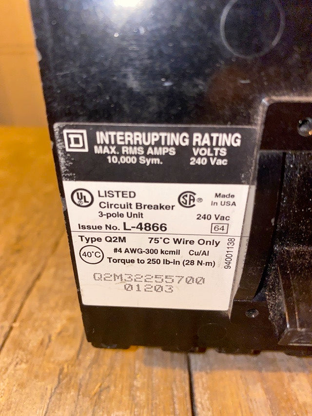 225A Square D Circuit Breaker Q2M32255700 L4866(S6LLST1310)