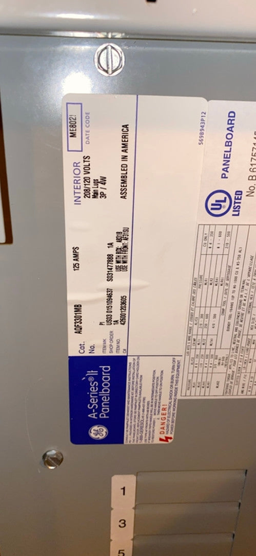 125A GE Breaker Panelboard 208/120 ASeries II(S6LLST2957)