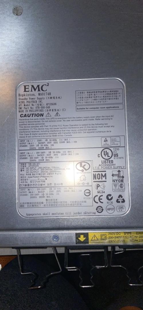 API3SG08 EMC 2200-Watt Standby Power Supply 078-0-049 MA01748(S6LLST5296)