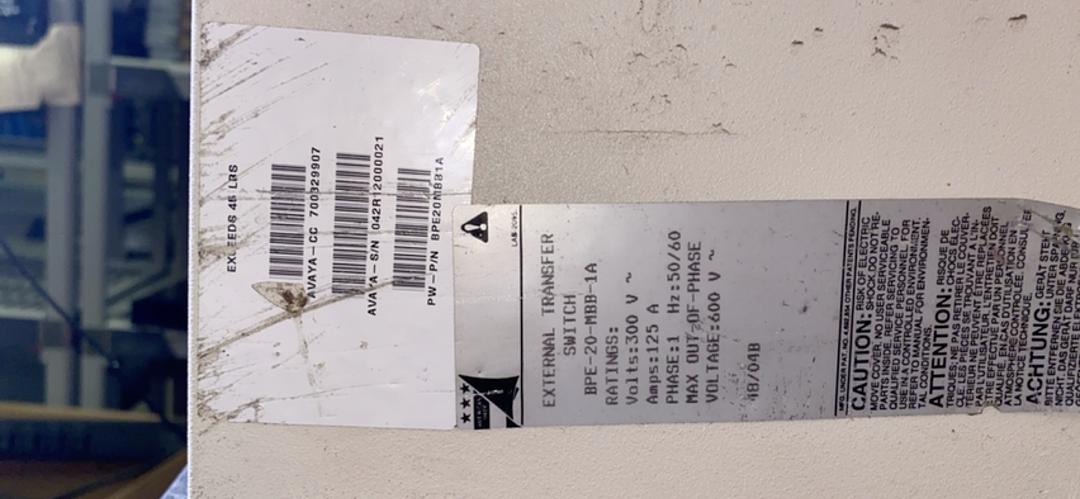 Eaton 125A External Transfer Switch BPE20MBB1A(S6LLST4727)