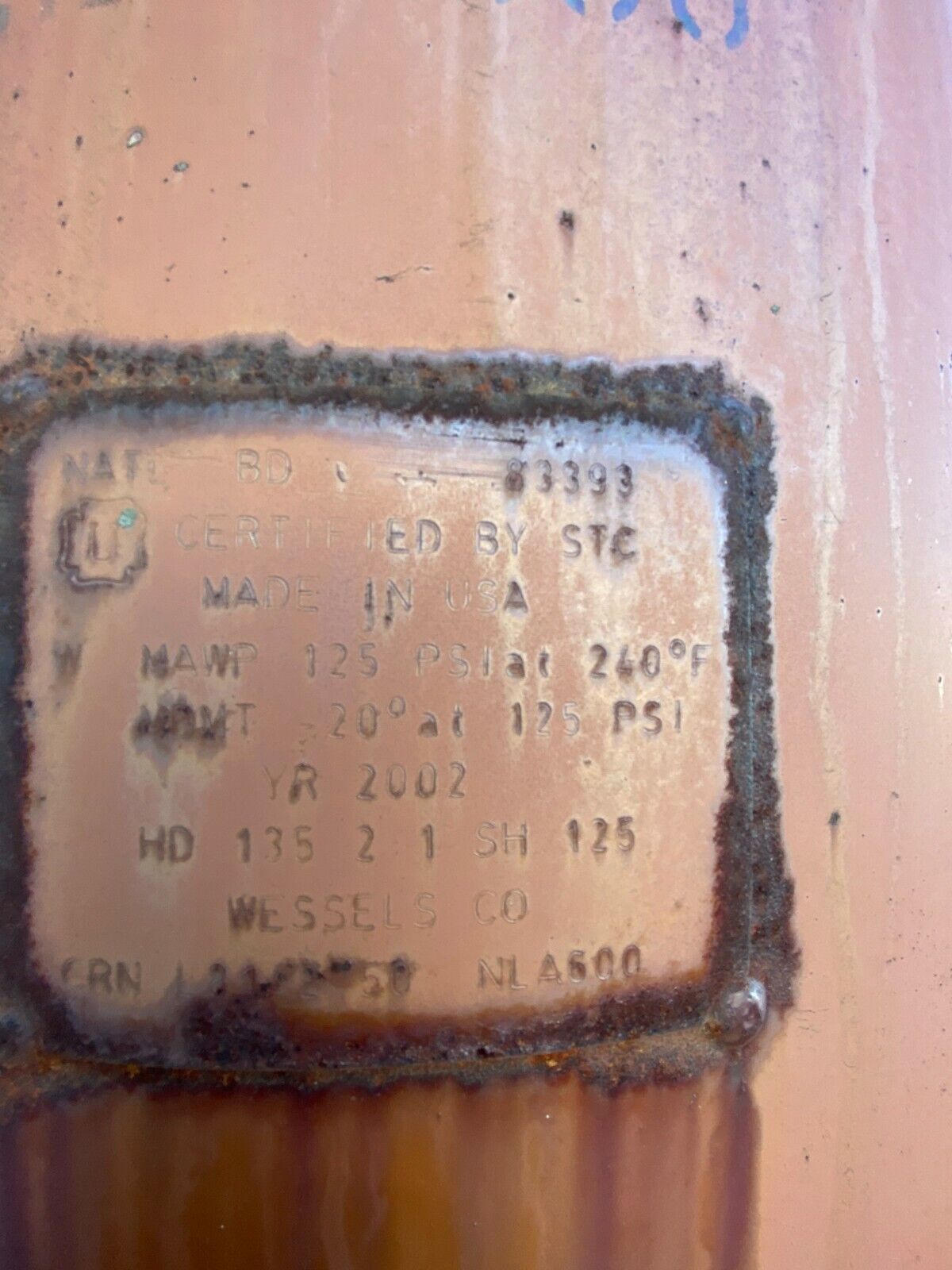 500 Gal Wessels Glycol Air Storage Expansion Tank 125PSI (100467)