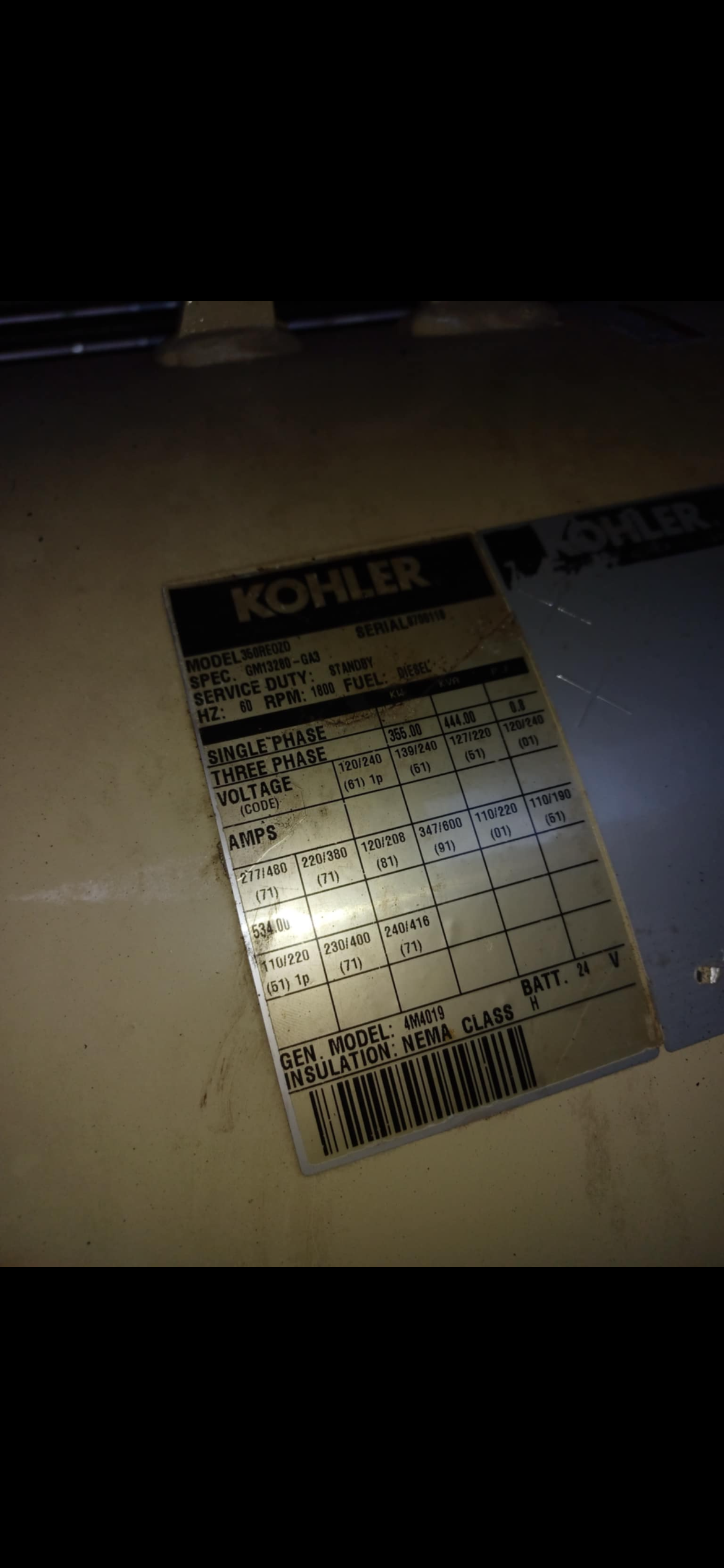 350KW Kohler 350REOZD Detroit Diesel Generator Series 60 322Hrs 3ph 480V