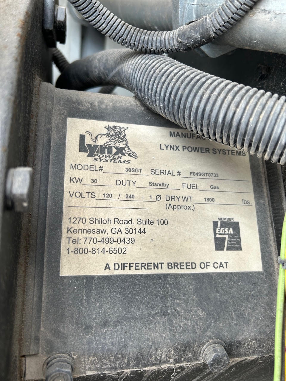 30KW 30SGT Lynx Power Systems Nat Gas LP Generator 429 Hrs. (SKU: 110273)