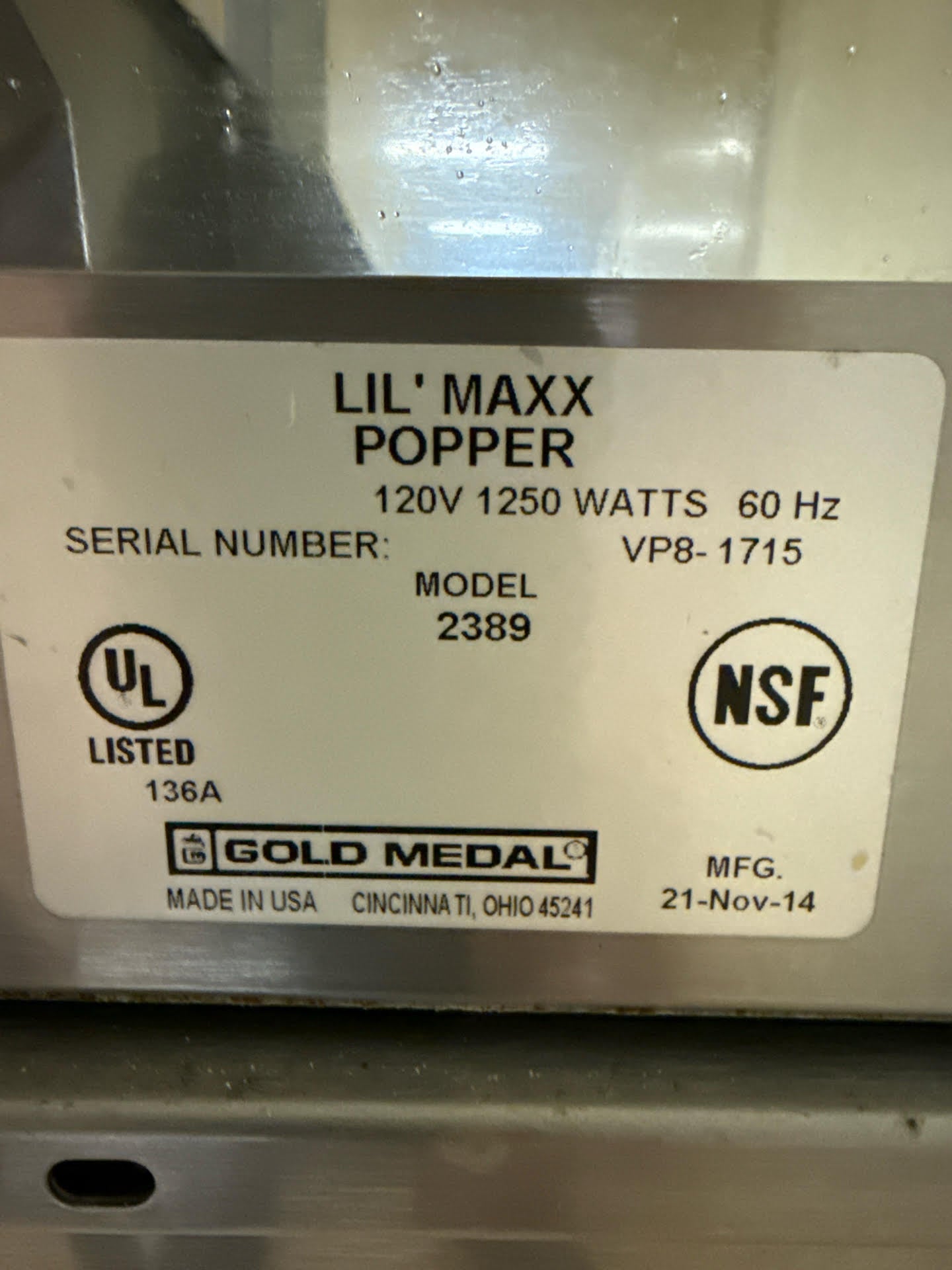LiL' MAXX POPPER Commercial Popcorn Machine 2389(SKU: 110670)