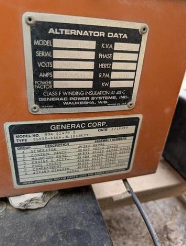 35KW Generac SG035 Nat Gas LP Generator 1ph 120/240 '99 TESTED