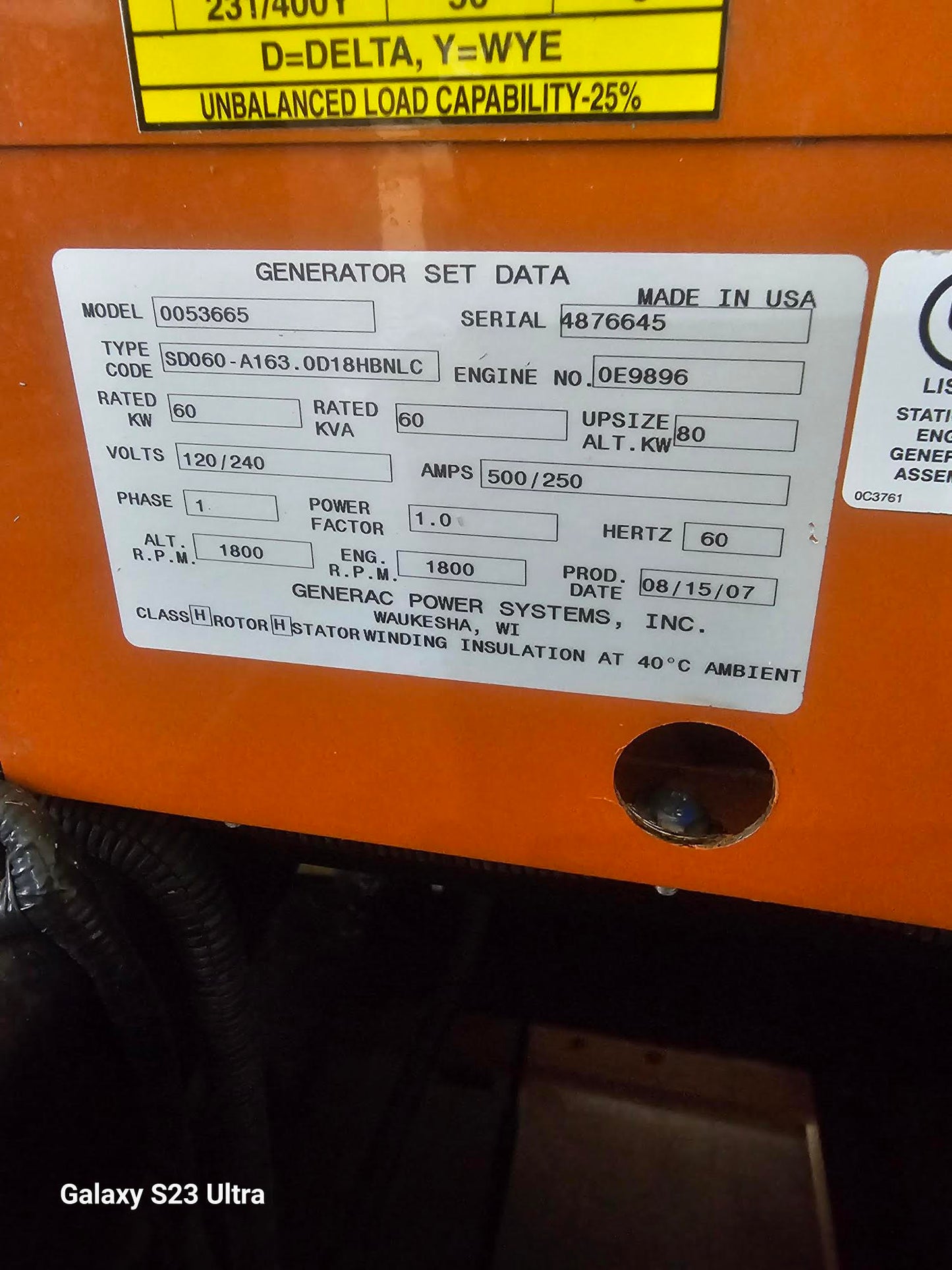 60KW Generac John Deere 5030 1PH Diesel Generator 435 Hrs. TESTED (SKU: 109682)