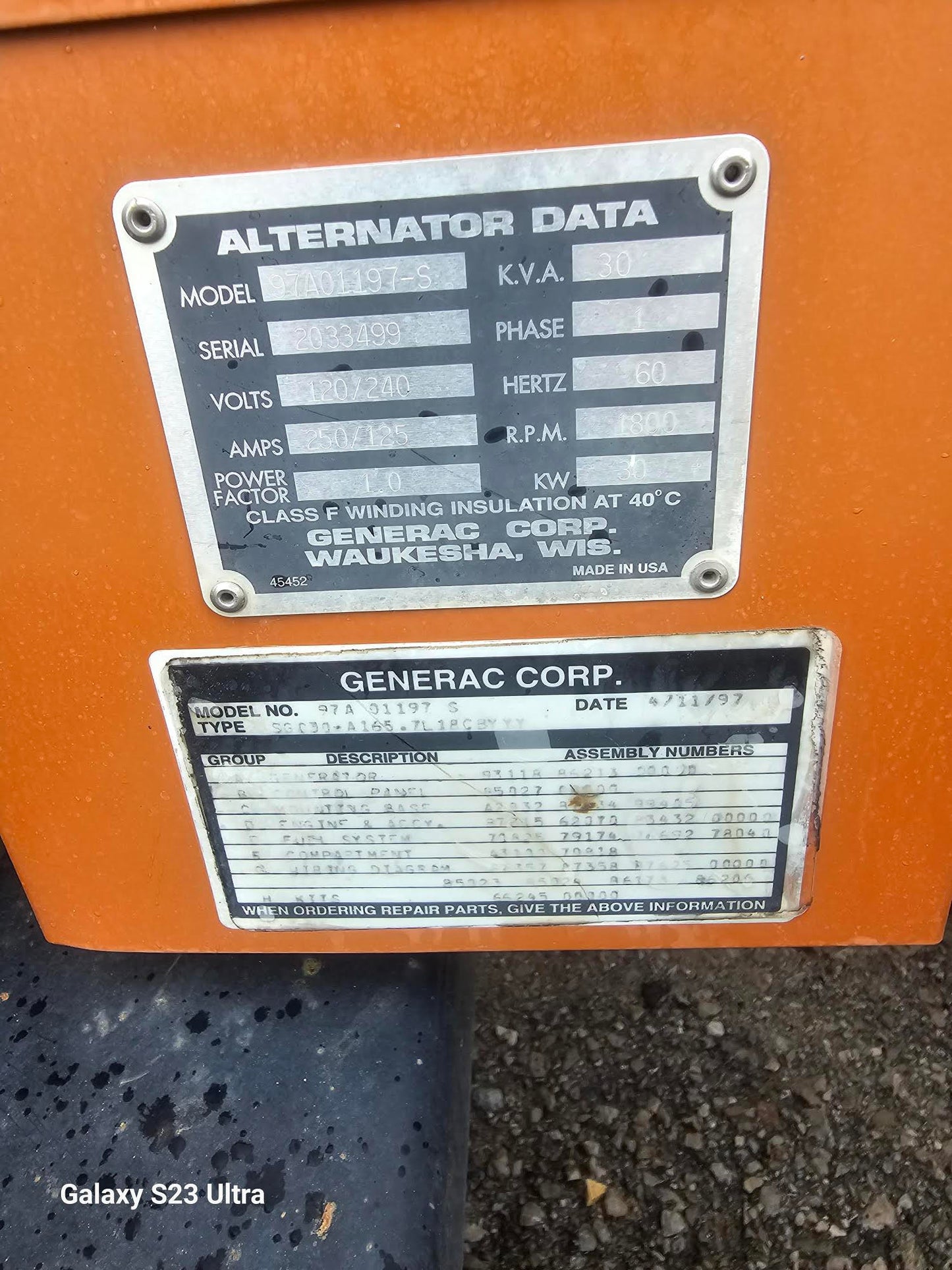 30KW Generac Generator 1PH Nat Gas LP 817 Hrs. (SKU: 109685)