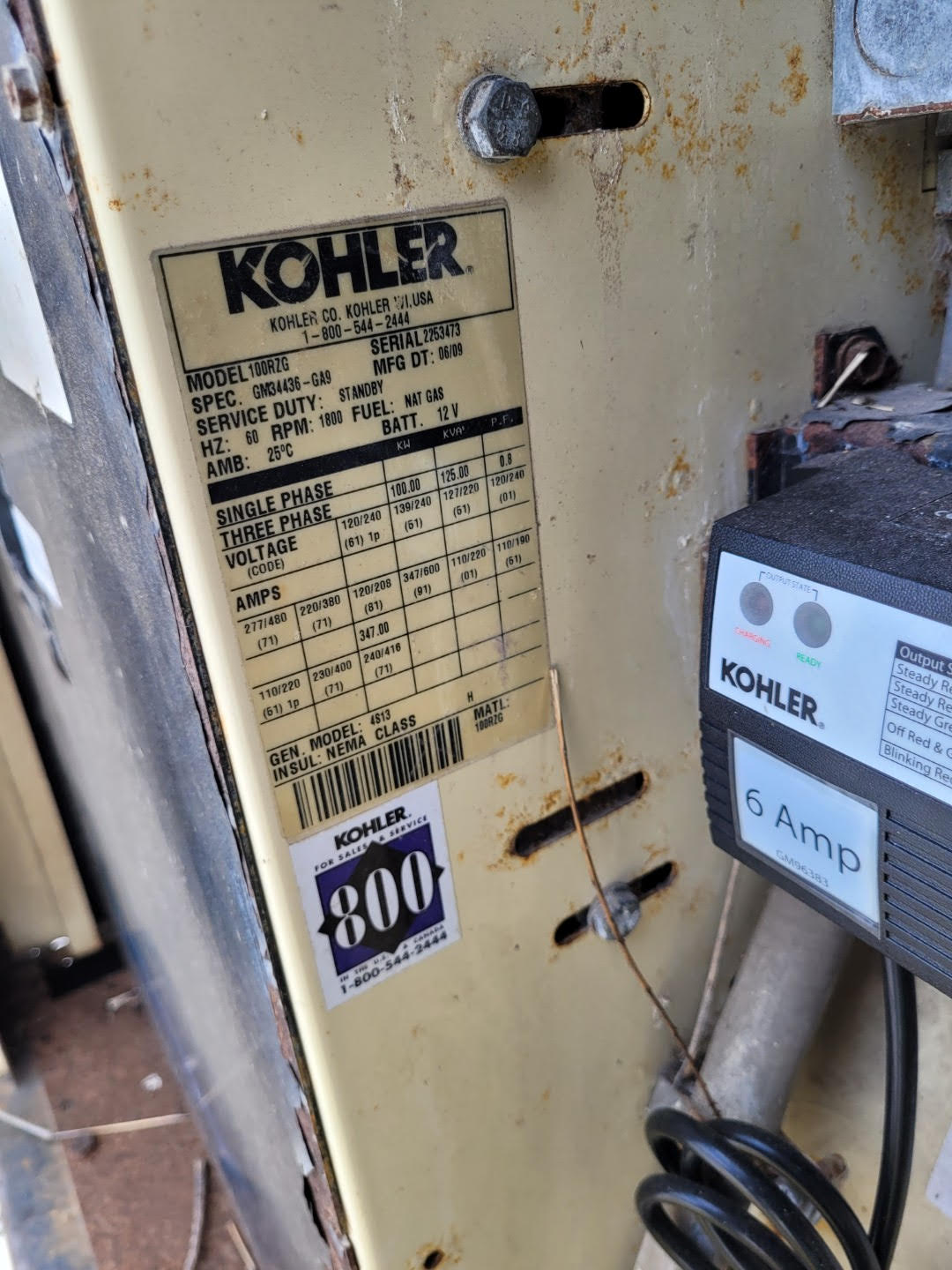 100KW Kohler 100RZG Nat Gas LP Generator 1&3PH 516hrs '09