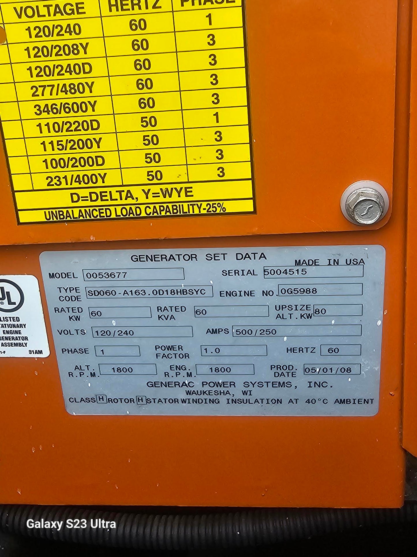 AS-IS 60KW Generac John Deere 5030 Engine 1PH Diesel 428 Hrs. (SKU: 109683)