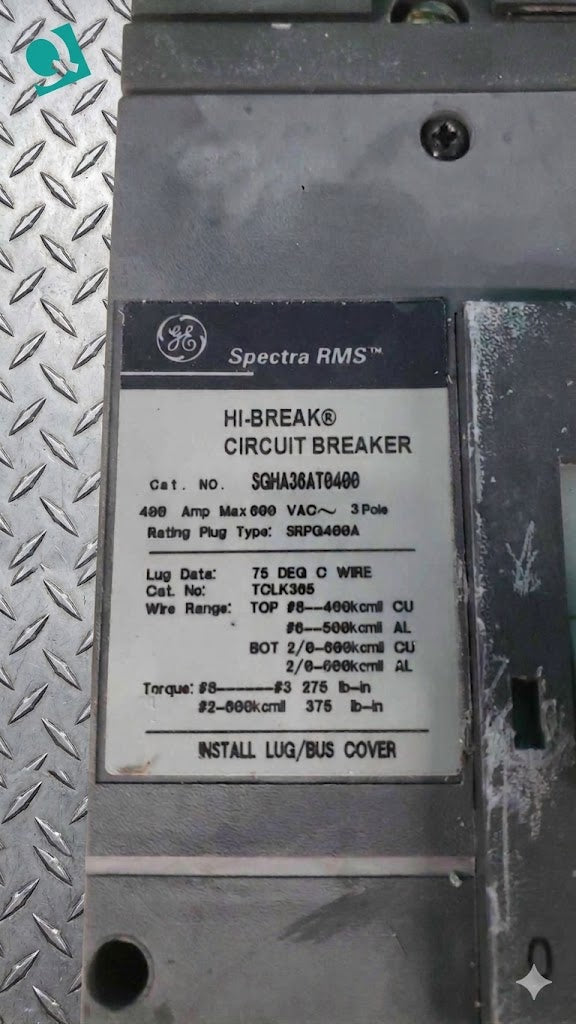 GE SGHA36AT0400 Spectra RMS Hi-Break Circuit Breaker 3-Pole 400A Frame SGH Industrial