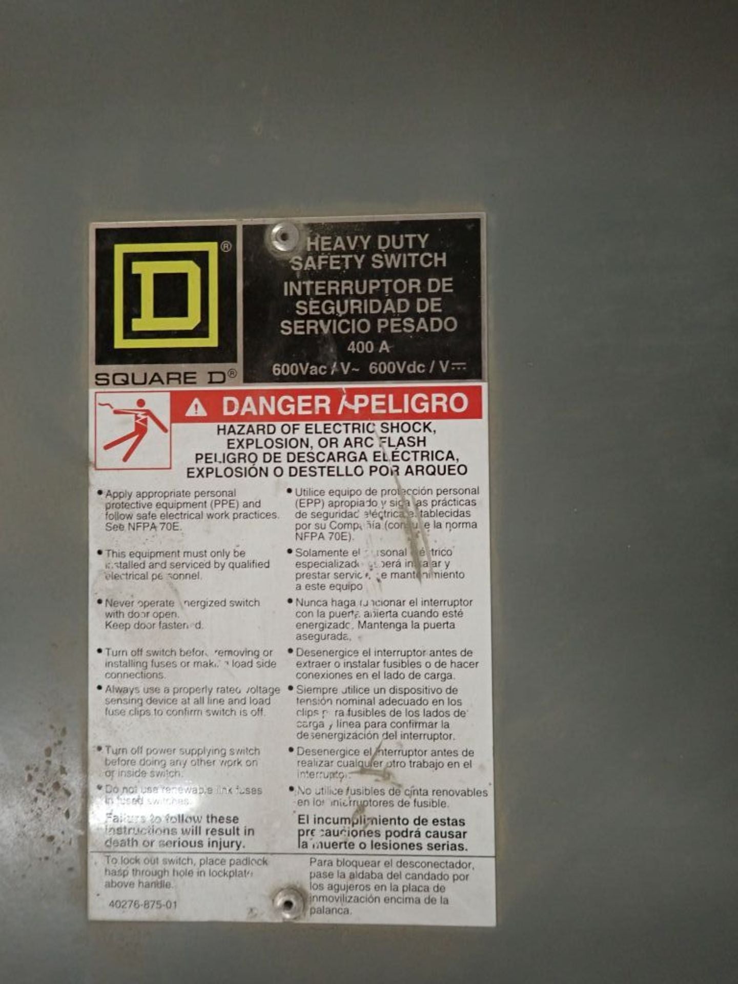 Square D 400A Heavy Duty Safety Switch Cat HV365R 600V, Type: 3R Enclosure