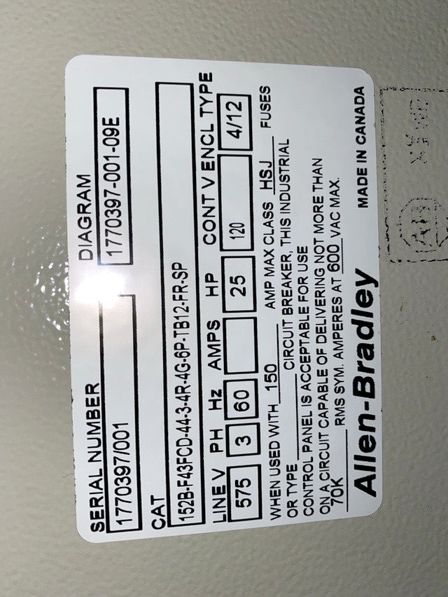 Allen Bradley Flex Smart 25HP Motor Control 152B-F43FCD-44-3-4R(S6LLST1080)