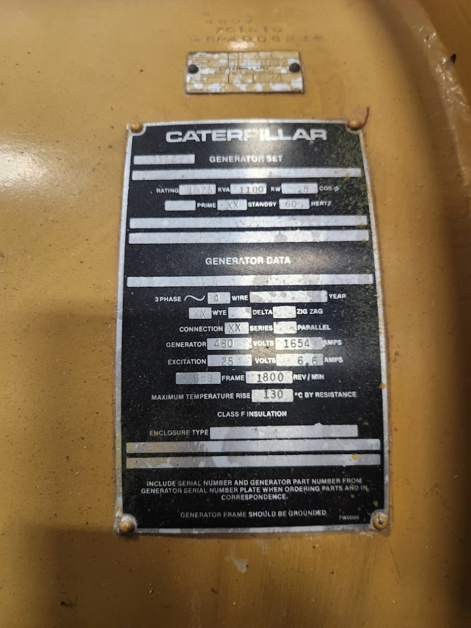1MW 1100KW 1.1MW Caterpillar CAT Diesel 3512 STD Generator & Engine 480v 24Z