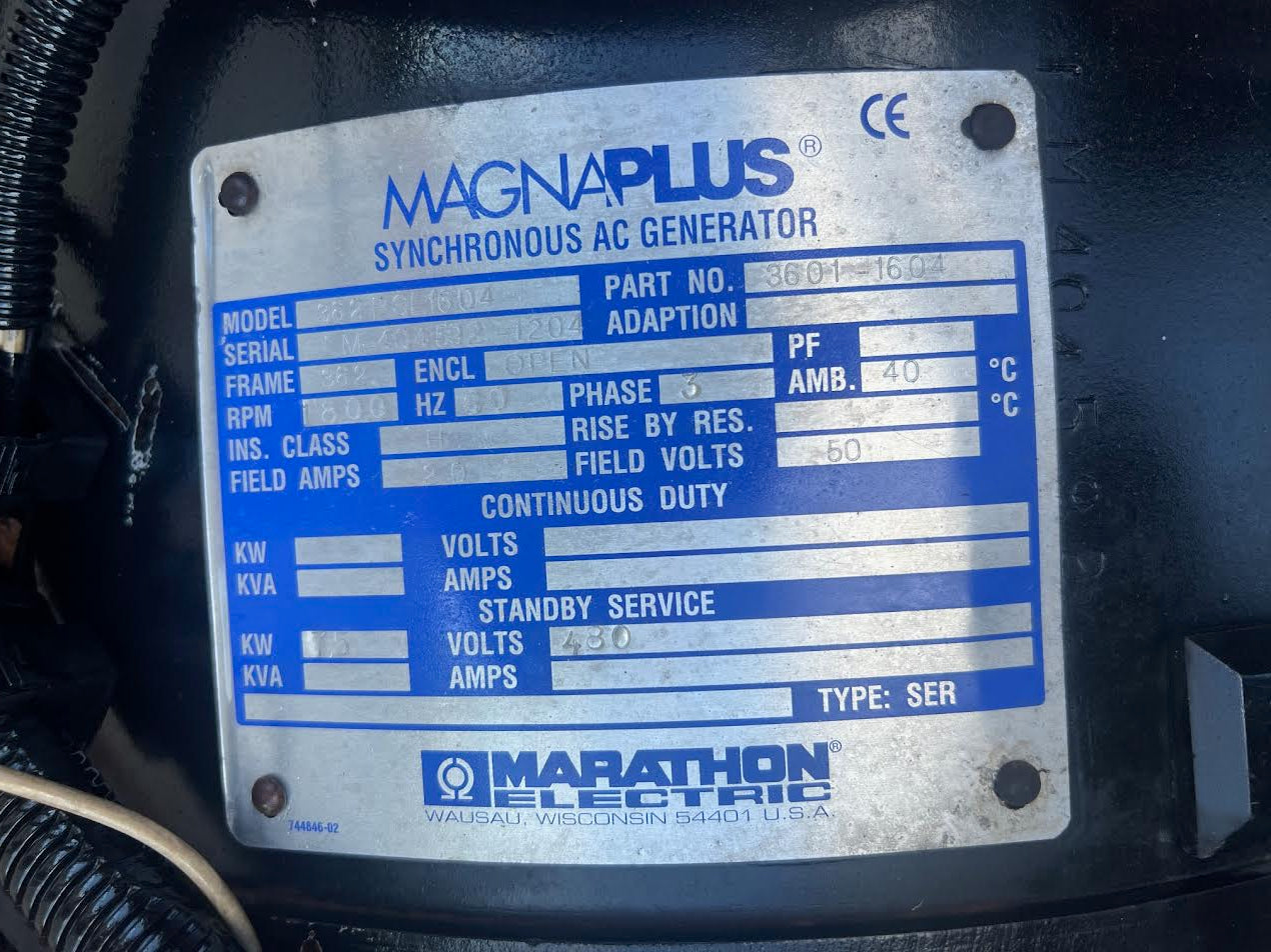 75KW Tradewinds 1004T Perkins Diesel Generator '04 2654hrs Tested