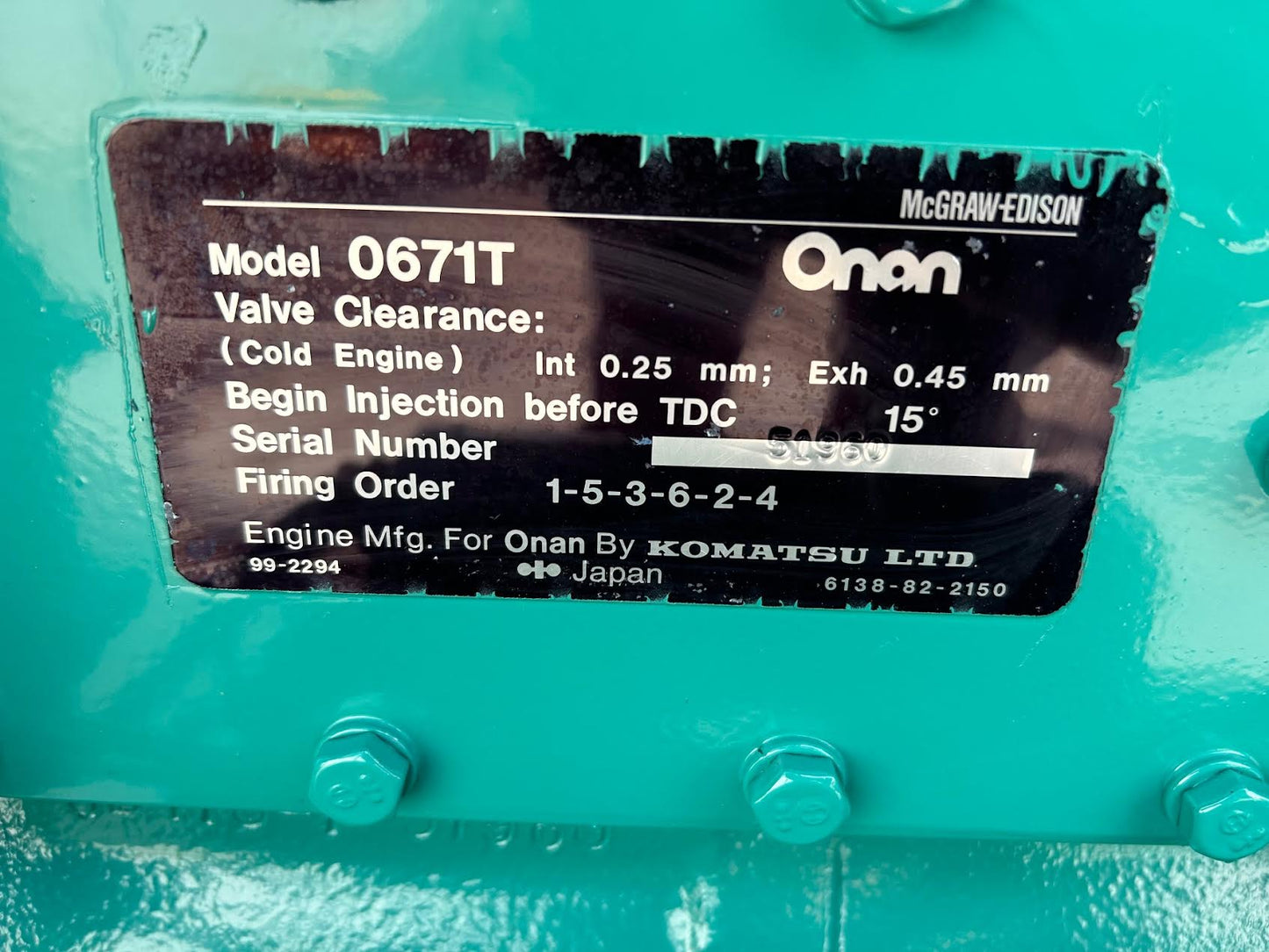125KW Onan 125.0DVD-15R Onan Diesel Generator 3ph 120/208 1461hrs Load Tested
