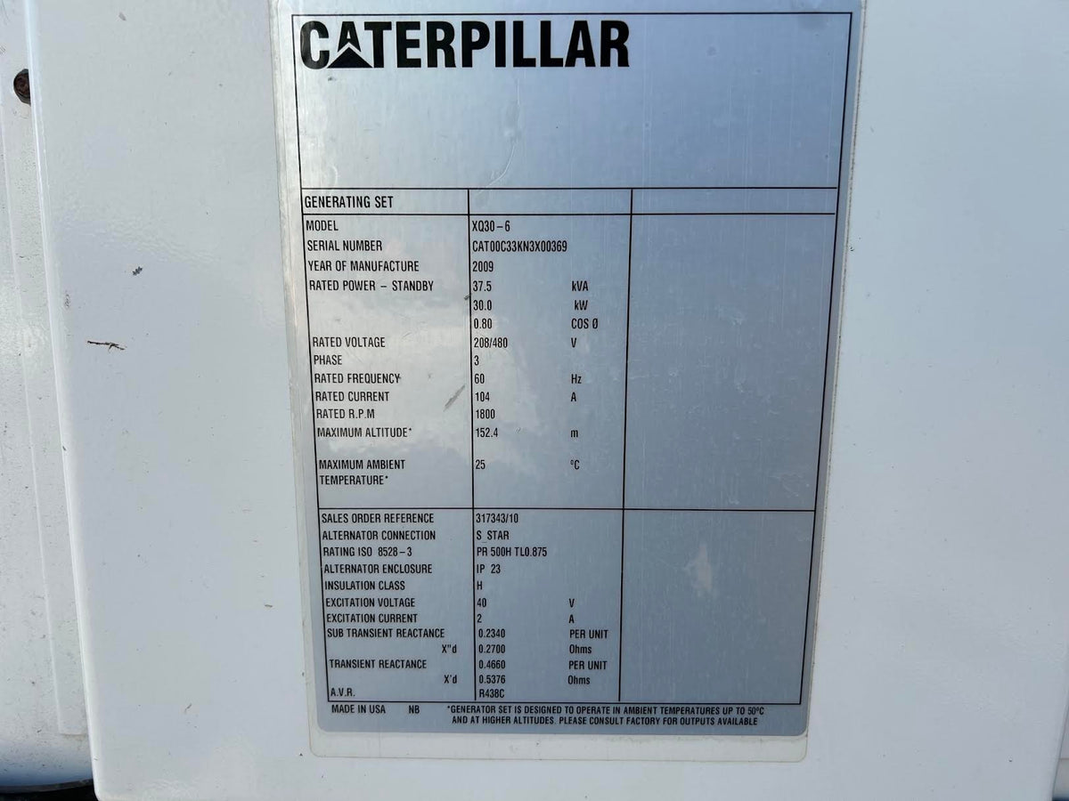 2009 CAT XQ30-6 30 kW Towable Diesel Generator 208/480V 3PH Trailer 1123 Hrs