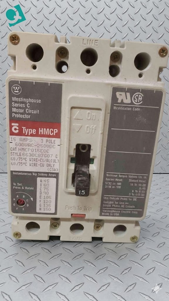 Westinghouse 15A 3 Pole 600VAC-250VDC Breaker HMCP015EOC (SKU: 109588)