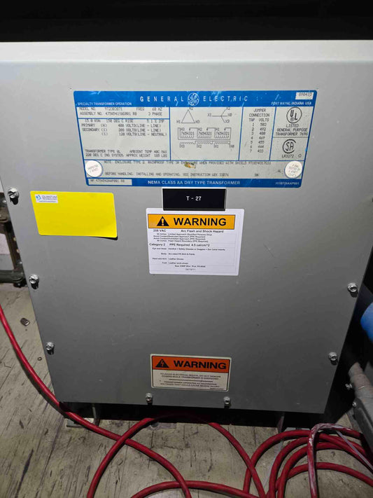 GE 15KVA 3PH 480 X 208 / 120v Transformer 9T23B3871