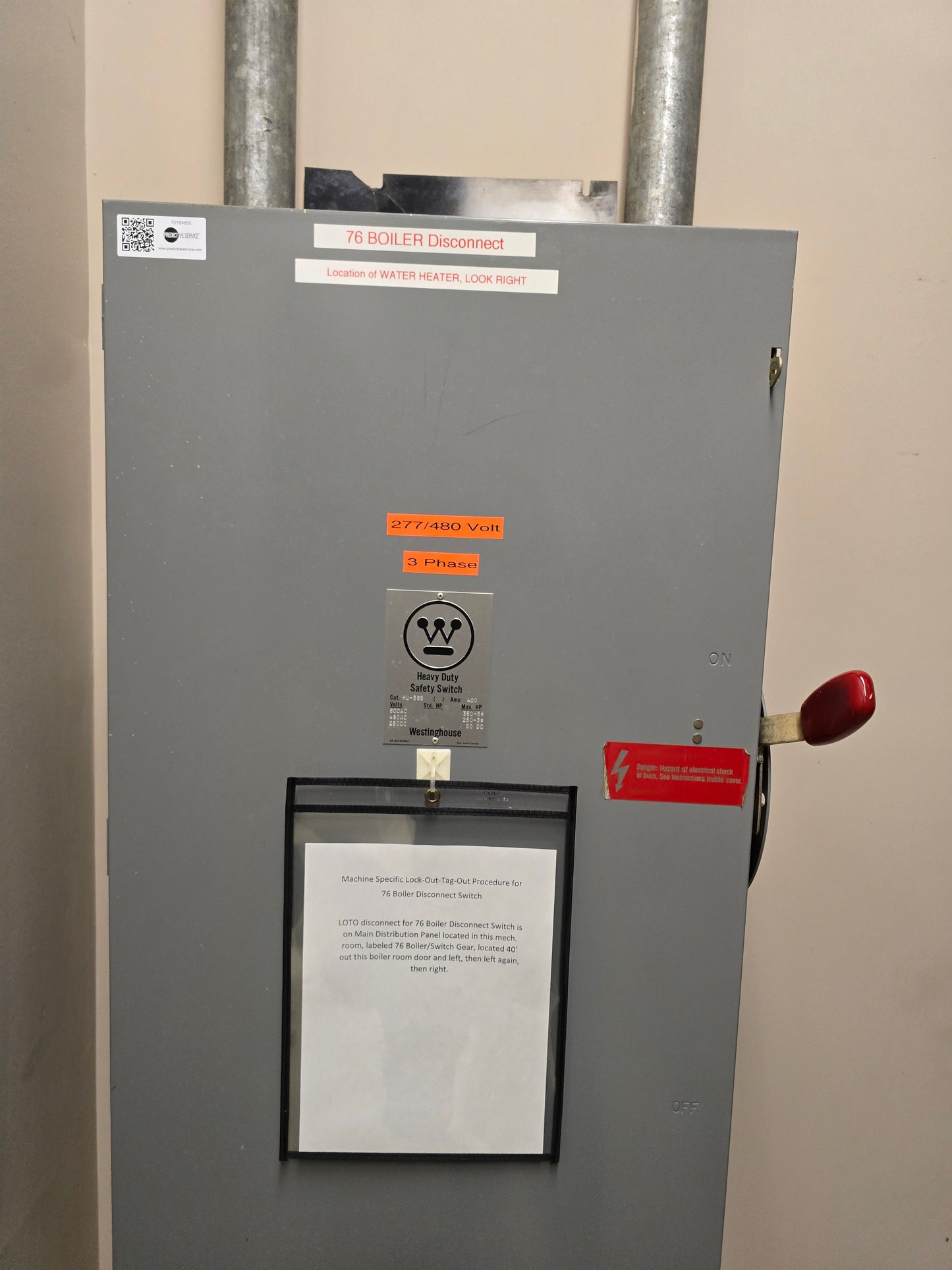 Westinghouse HU-365 Heavy Duty Safety Switch 400 Amp 600VAC 3-Pole Non-Fusible Disconnect