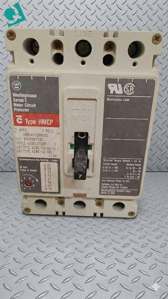 Reliable Westinghouse HMCP007C0C 7-Amp 3-Pole Motor Circuit Protector - Series C