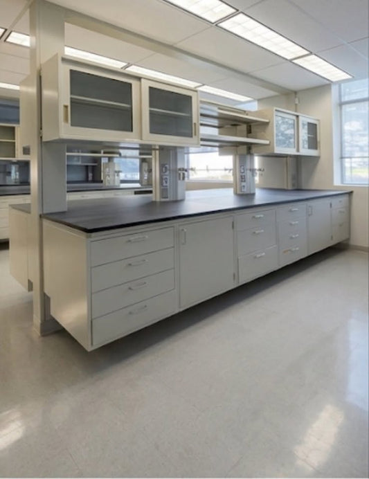 12'x66" Hamilton Metal Casework Island Work Center Reagent Shelf Epoxy Tops & Utilities Customize
