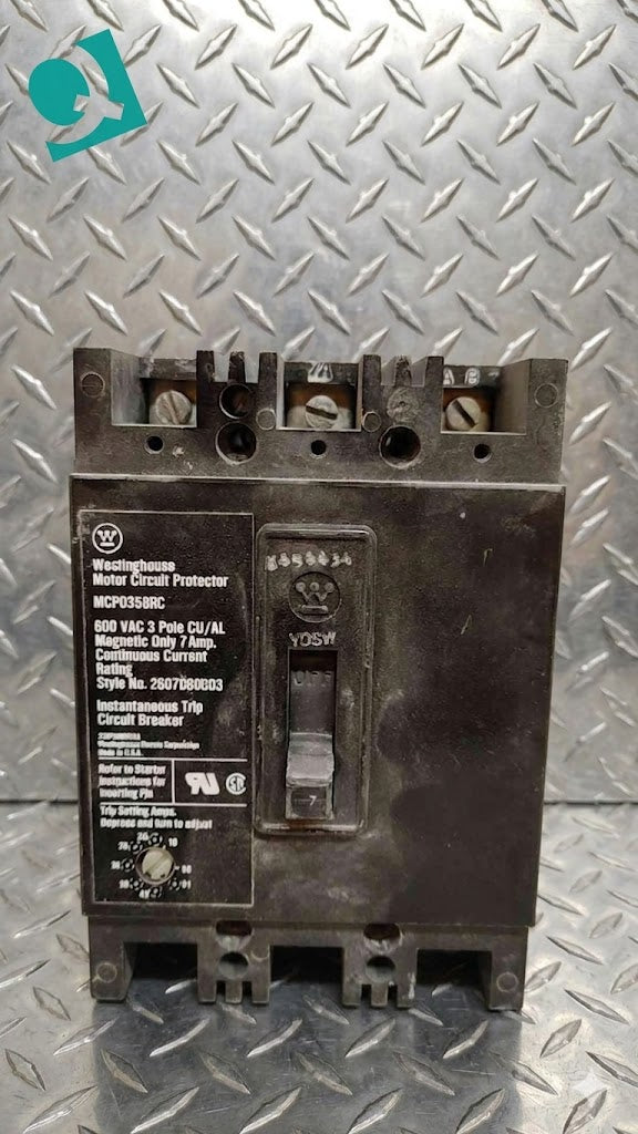 Westinghouse Motor Circuit Protector 3 Pole 7A 600VAC MCP0358RC