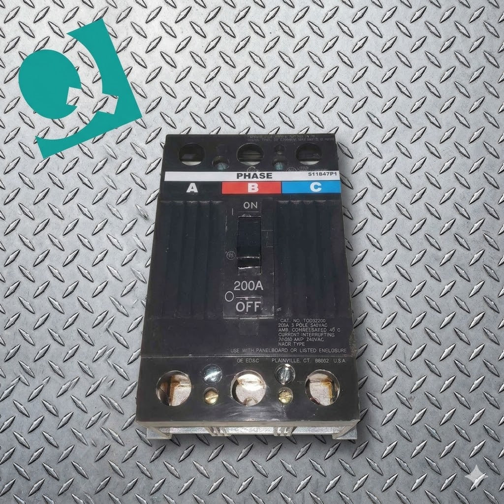 GE TQD32200 3-Pole Circuit Breaker 200A 240V 10kAIC Thermal Magnetic Bolt-On (SKU: 113119)