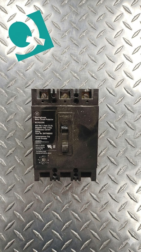 Westinghouse MCP0322RC 3-Pole Motor Circuit Protector - 600 VAC, 3 Amp (SKU: 109387)