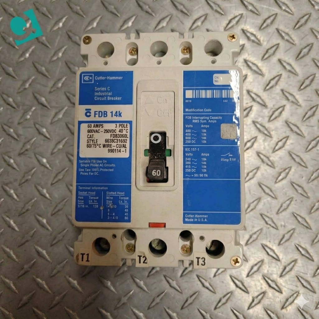 Cutler-Hammer FDB3060L Series C Industrial Circuit Breaker 60A 3POLES 600V (SKU: 110233)