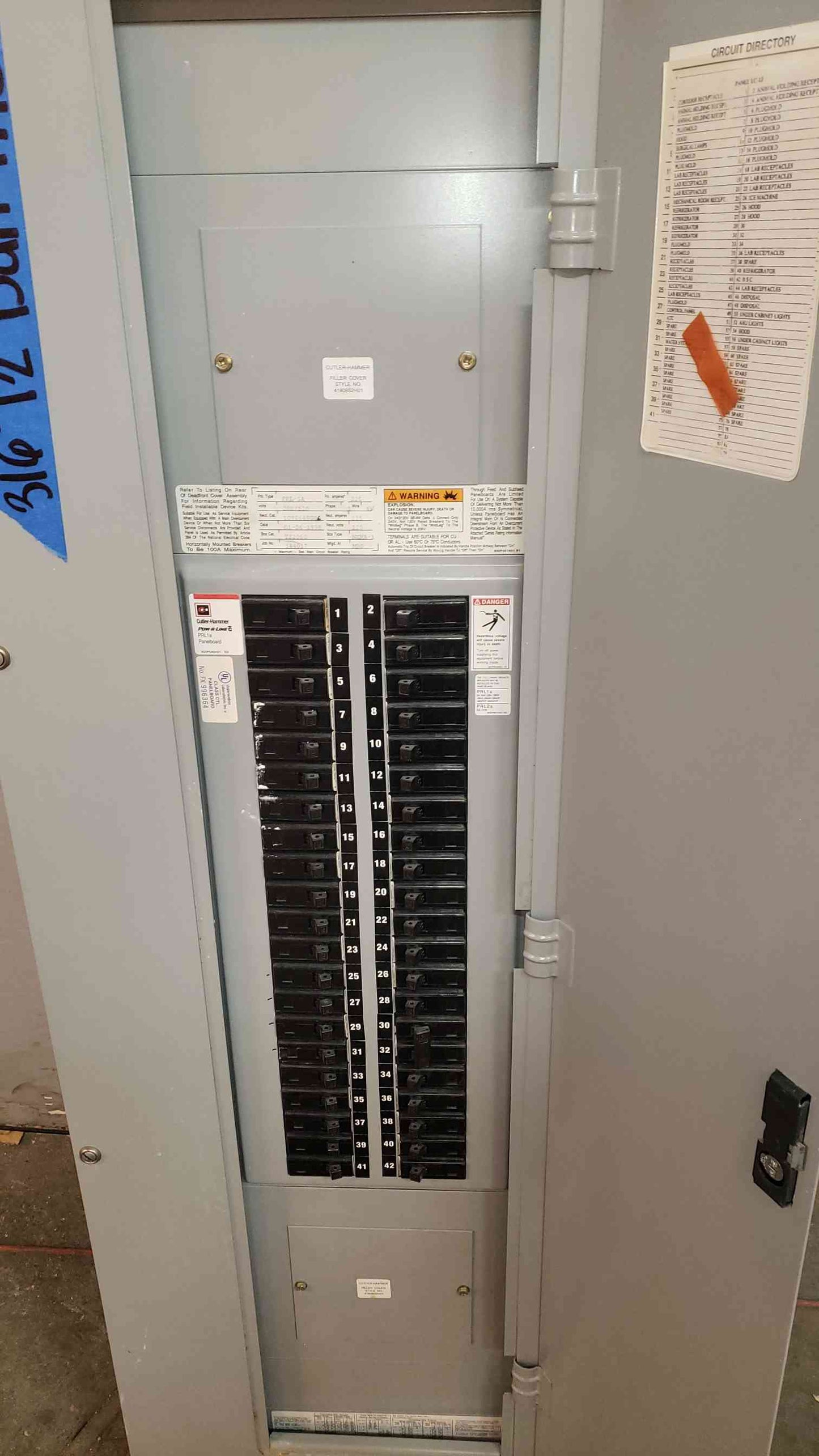 Cutler-Hammer PRL-1a 225A 120/208V 3PH Panelboard LOADED 42-Circuit