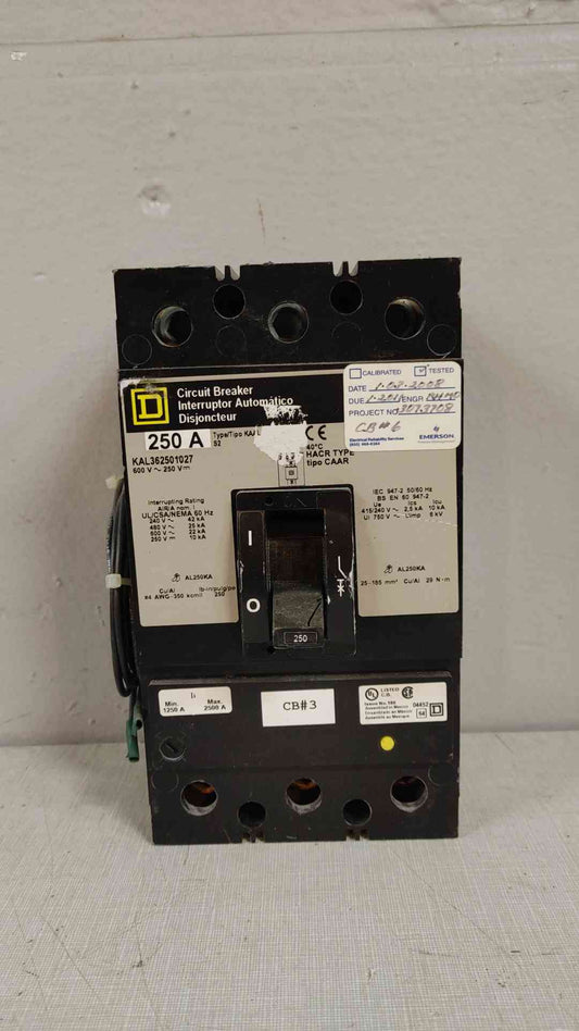 Square D 250A 3 Pole Circuit Breaker 600V 250V 22KA KAL362501027(104645)