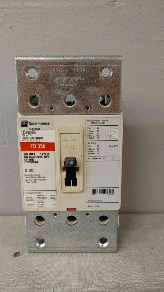 Cutle-Hammer 200A 3 Pole Circuit Breaker 600VAC 250VDC FD3200WA06(104740)