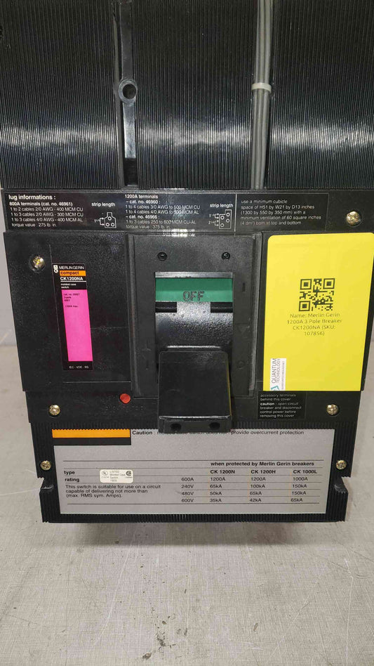 Merlin Gerin 1200A 3 Pole Breaker CK1200NA (SKU: 107856)