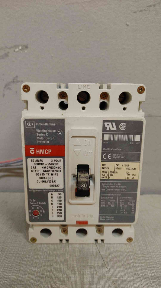 Westinghouse Series C Motor Circuit Breaker 30A 600VAC 250VDC HMCP030H1C
