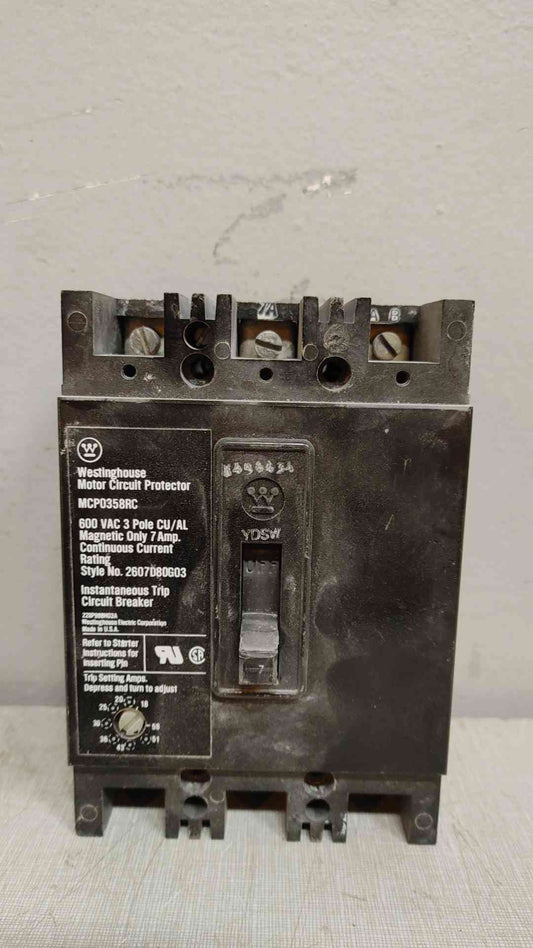 Westinghouse Motor Circuit Protector 3 Pole 7A 600VAC MCP0358RC