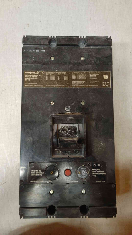 Westinghouse Circuit Breaker 3 Pole 800A 600VAC MC3800F