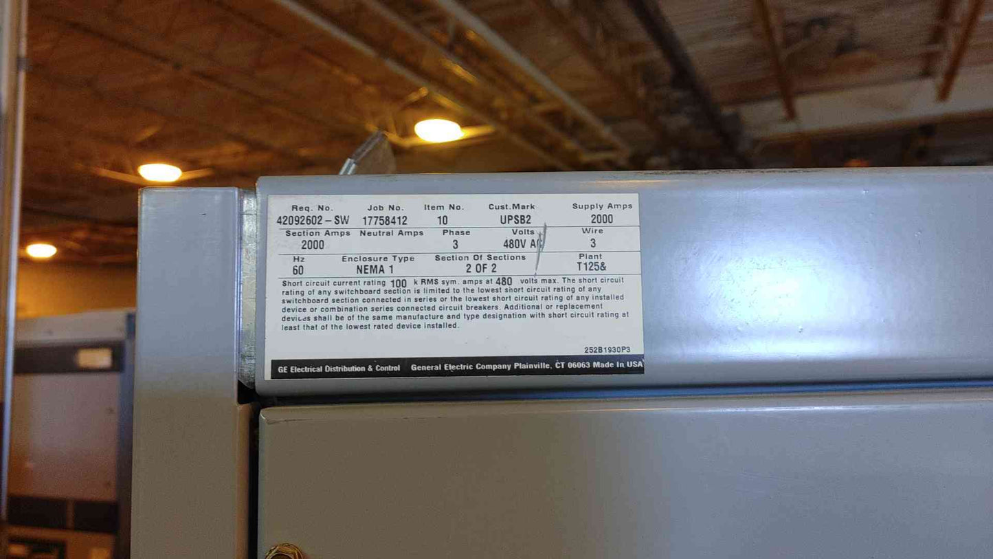2000A GE Spectra Series Switchboard 2 Section w/ Meter 20 Breaker Distribution 480v Plexiglass doors