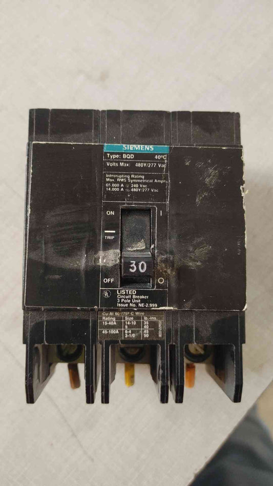 Siemens 30 Amp 3 Pole Type BQD 480y/277