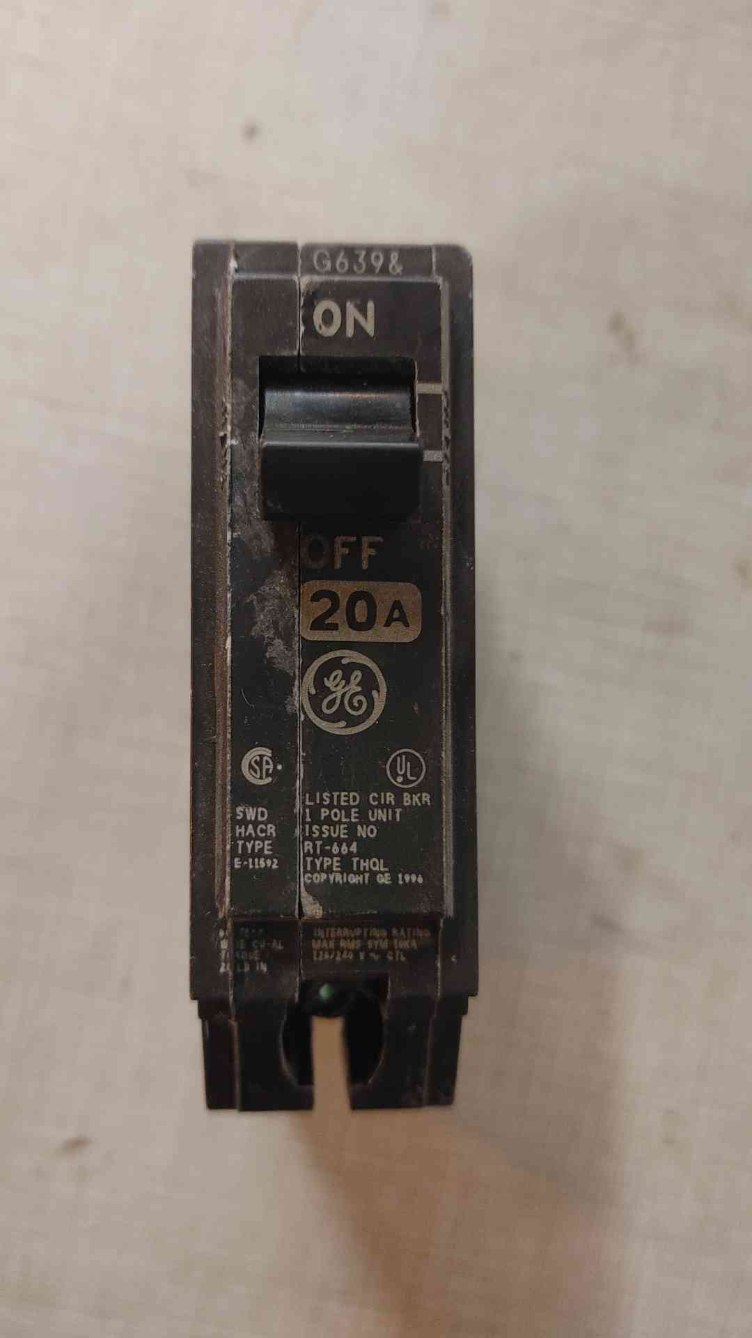 General Electric 29A 1 Pole Breaker (108533)