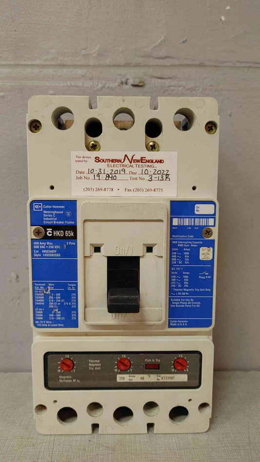 Westinghouse Series C Industrial 3 Pole Circuit Breaker 400A 600VAC 250VDC HKD3400F (108844)