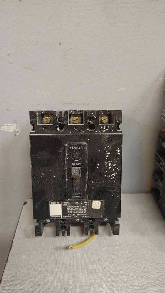 Westinghouse 3 Pole Circuit Breaker 30A 600VAC FB3030L (109392)