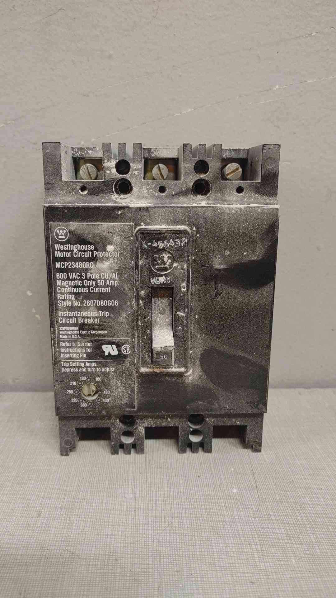 Westinghouse MCP23480RC 50 Amp 3-Pole 600V Motor Circuit Protector – Instantaneous Trip