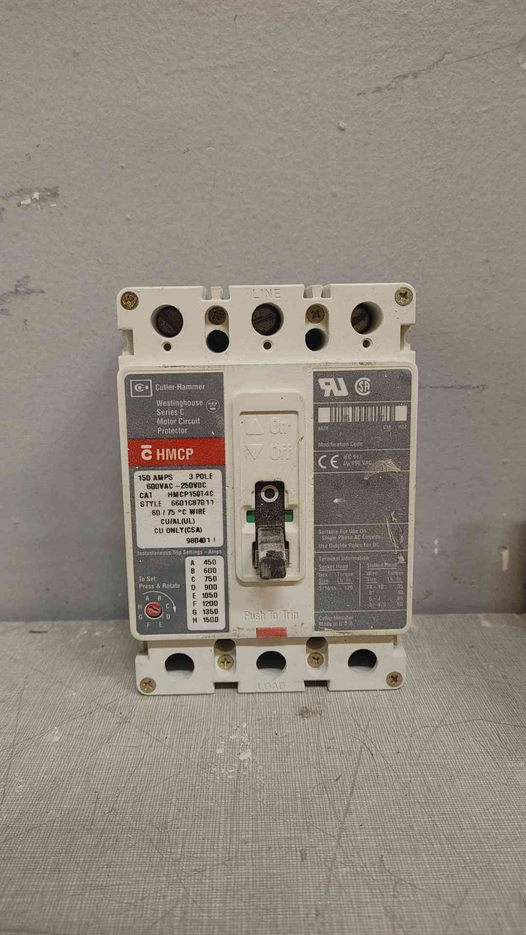 Cutler-Hammer 3 Pole Circuit Breaker 150A 600VAC-250VDC HMCP150T4C (109399)