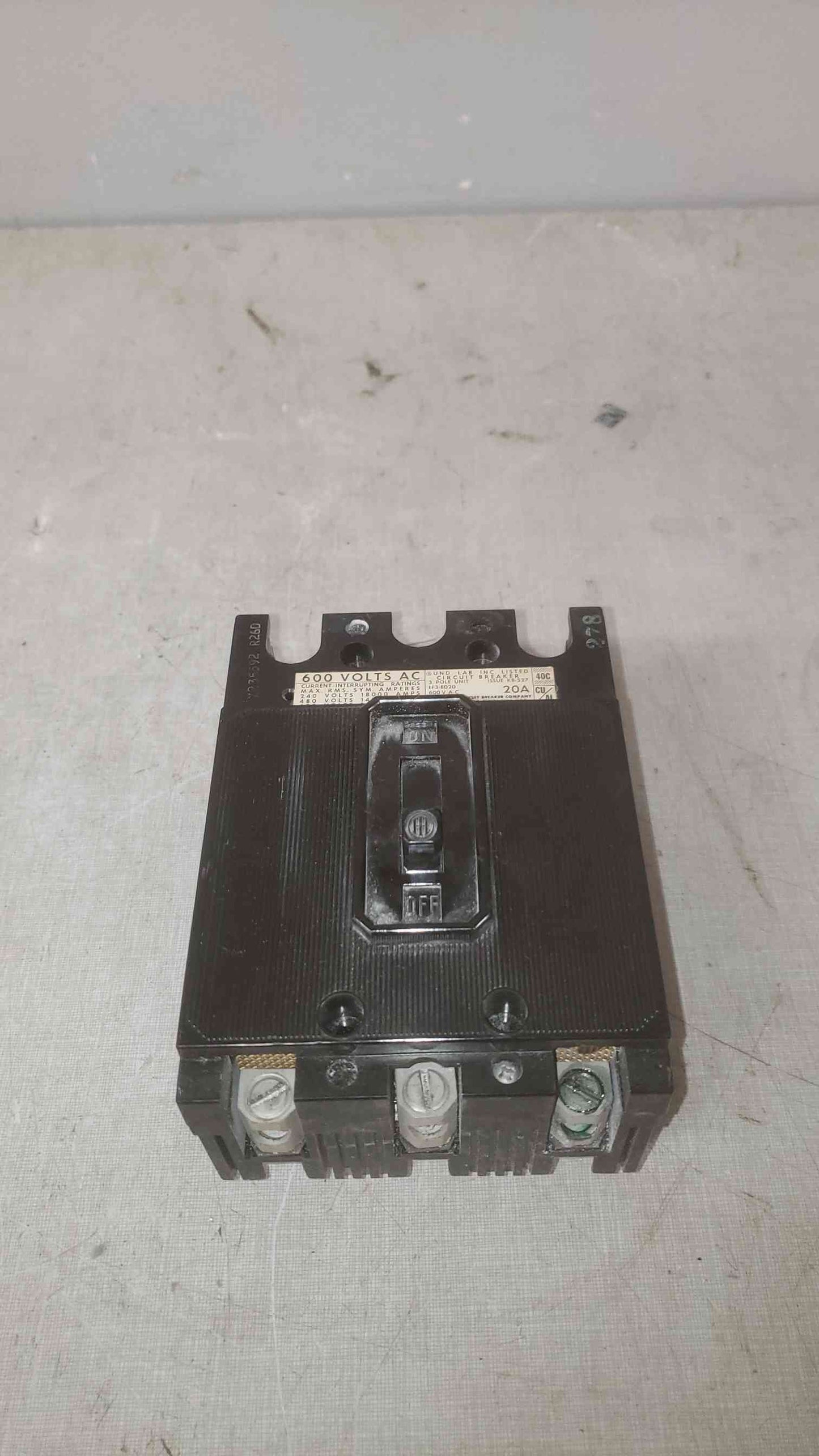 I-T-E 20A 600VAC 3 Pole Breaker EF3-B020 (SKU: 109600)