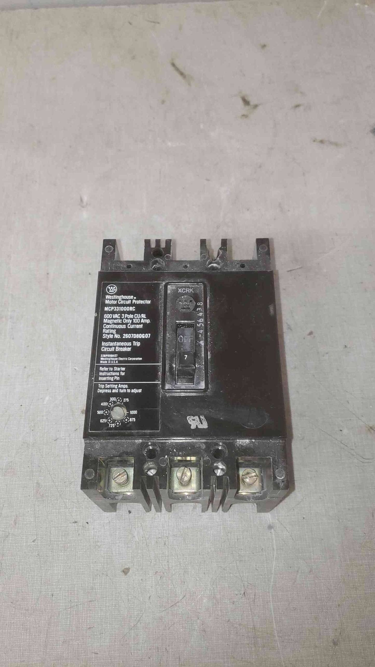 Westinghouse 7A 600VAC 3 Pole Breaker MCP331000RC (SKU: 109603)