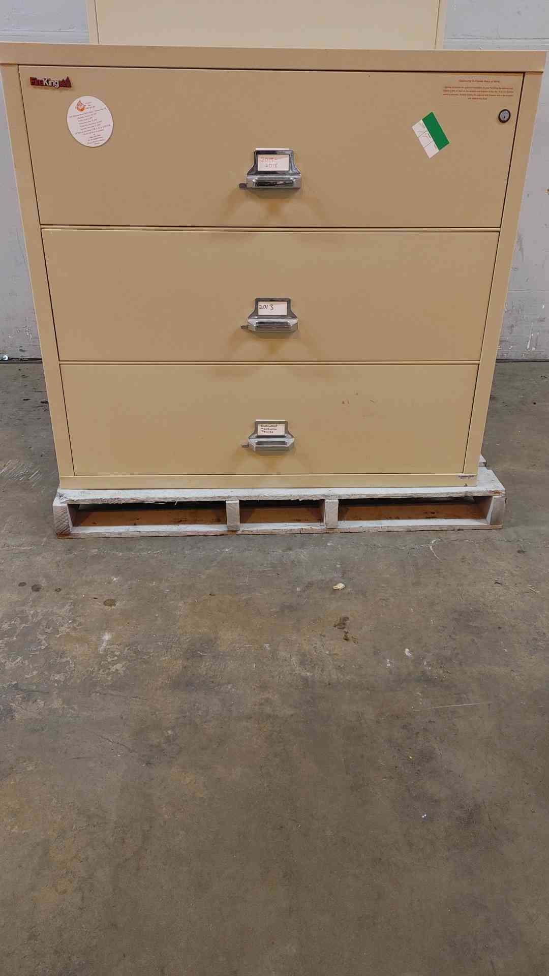 FireKing 3 Tier Filing Cabinet Fire Proof Storage w/ KEY (SKU:109839)