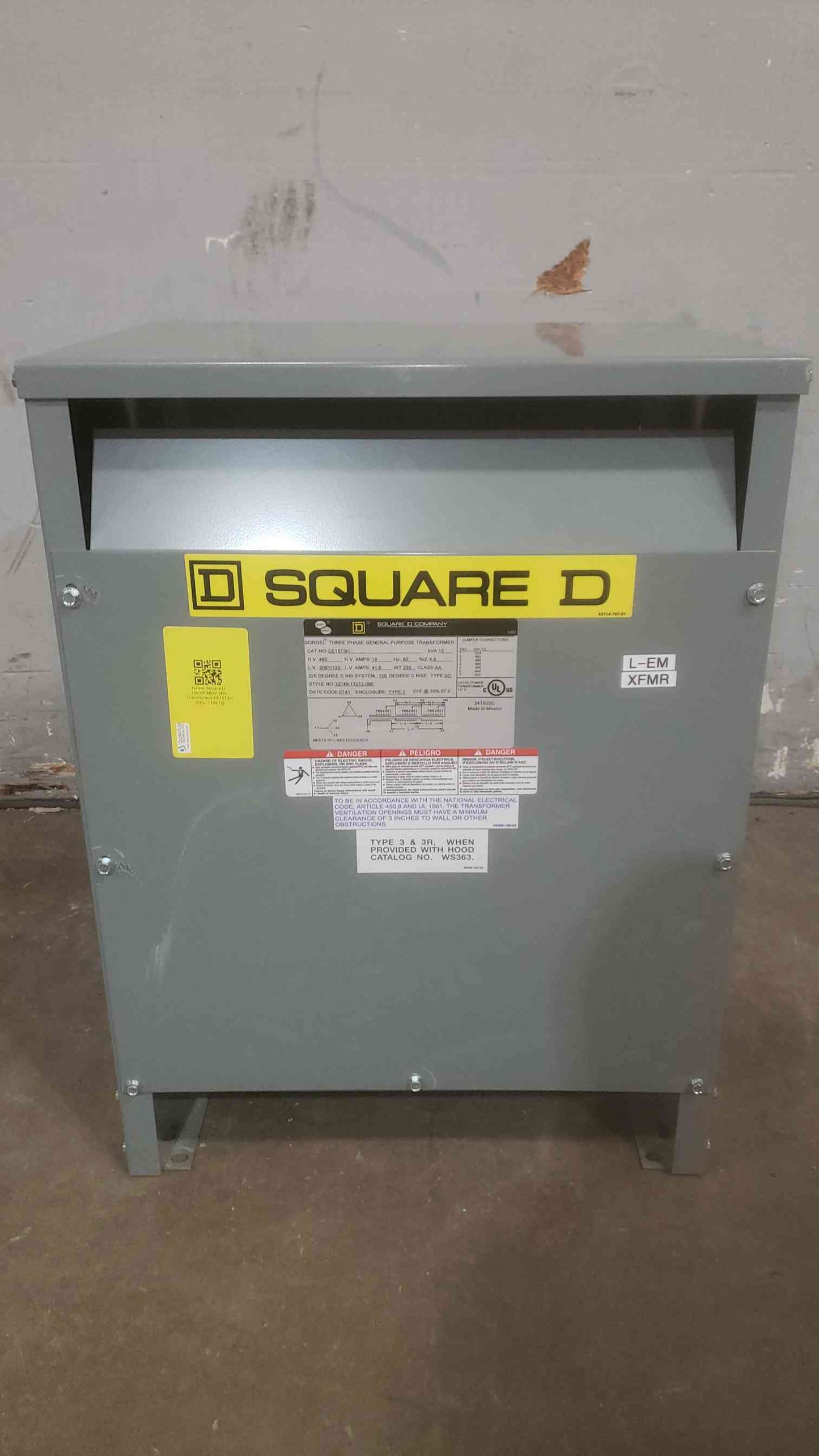 Square D 15KVA 480V x 208/120v 3PH Transformer EE15T3H (SKU: 110615)