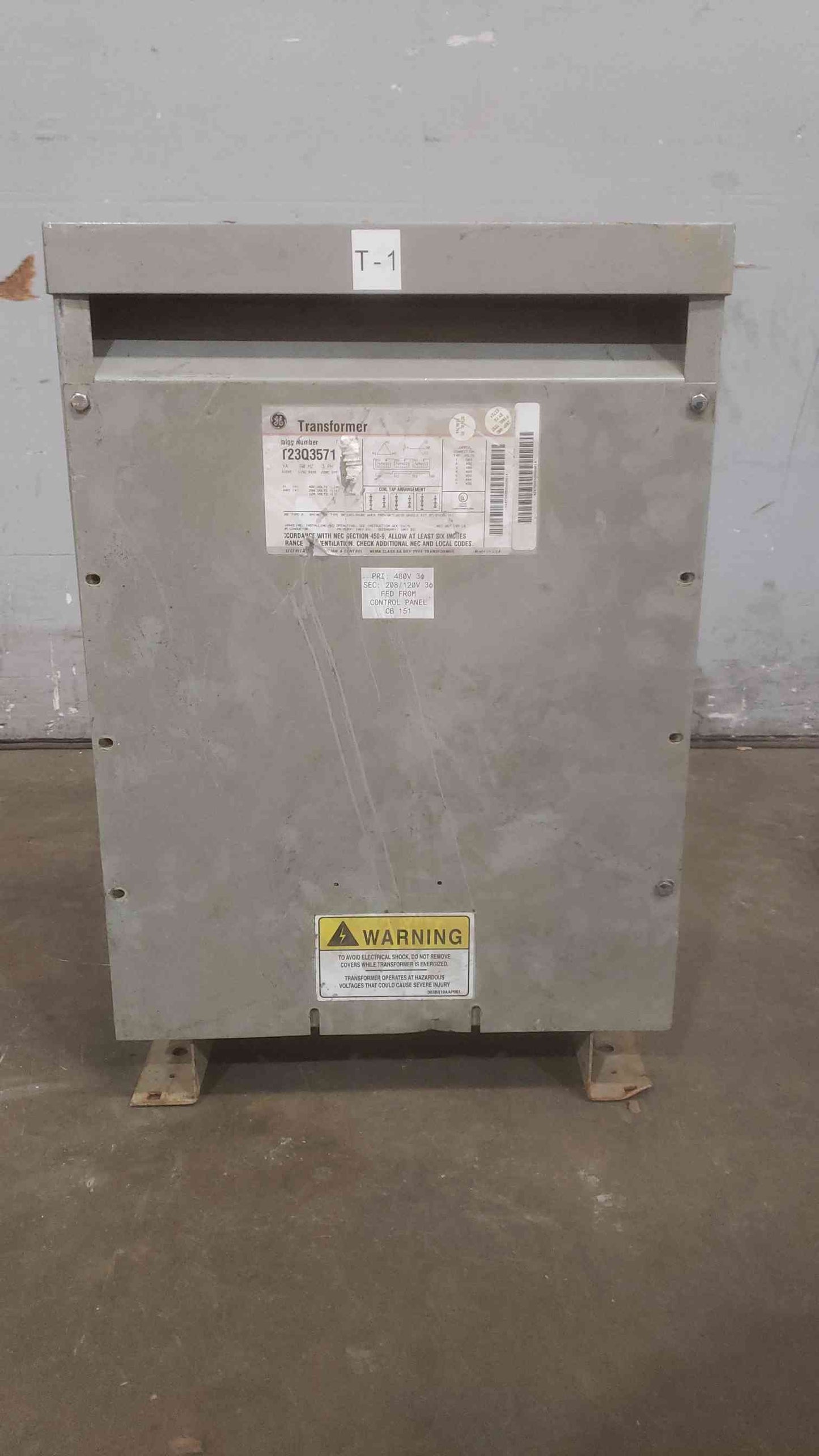 15KVA GE 480V 208/120 60Hz 3PH Transformer T23Q3571(SKU: 110840)