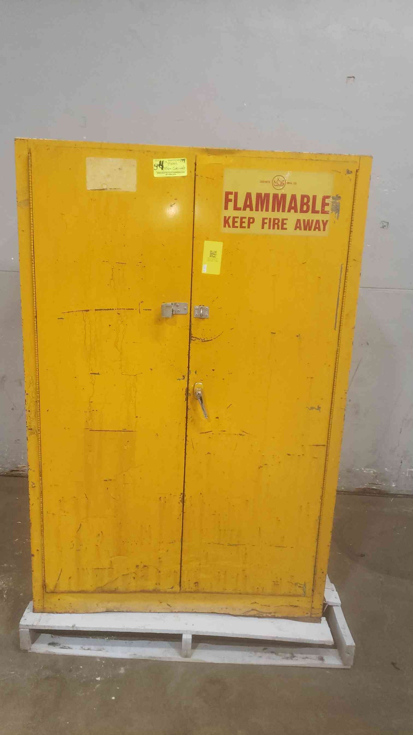 45 Gallon Yellow Justrite Flammable Safety Storage Cabinet w/ Dent (SKU: 110893)