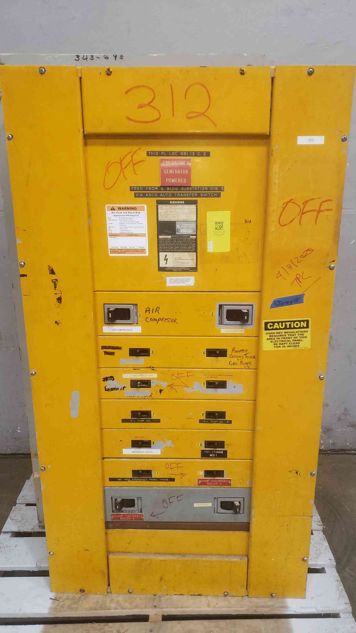 Siemens 600A 480V 3PH Power Panelboard SPP Type Generator Backed Emergency Load (SKU: 110977)